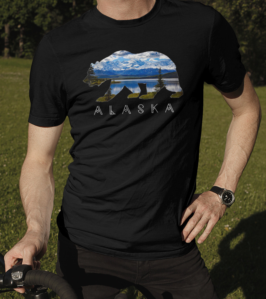 Alaska Bear Silhouette With Mountain Lake Scene T-Shirt