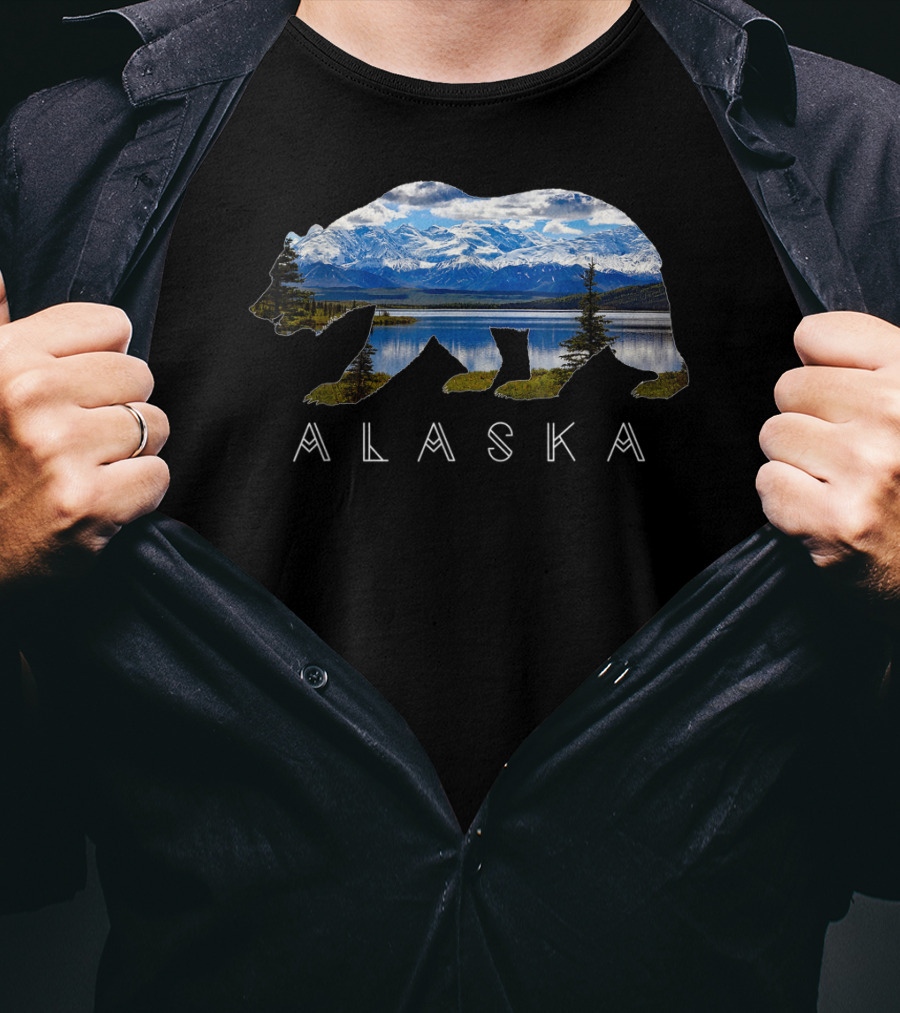 Alaska Bear Silhouette With Mountain Lake Scene T-Shirt