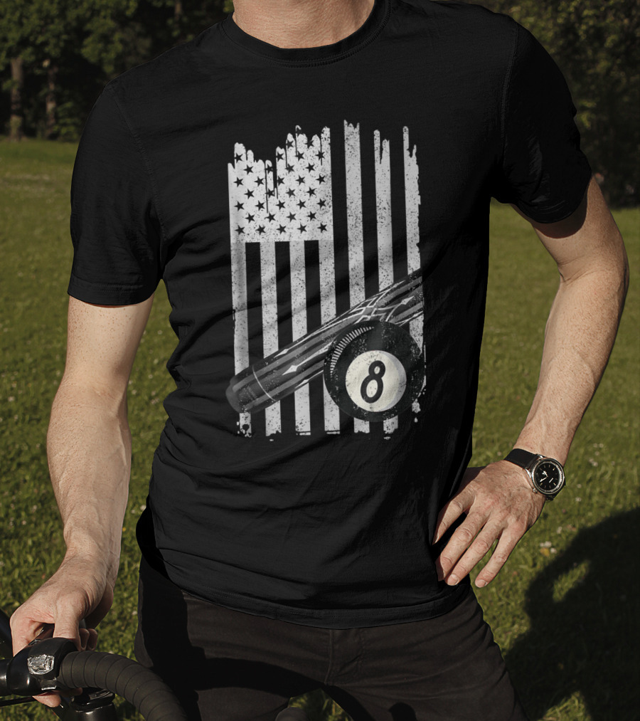 American Flag Billiard Cue And 8 Ball Pool Table T-Shirt