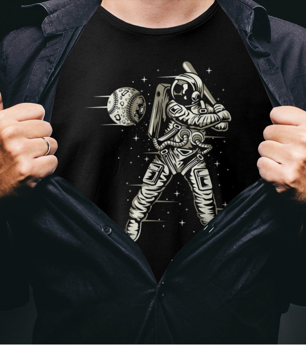 Astronaut Hitting Moon Baseball In Space T-Shirt