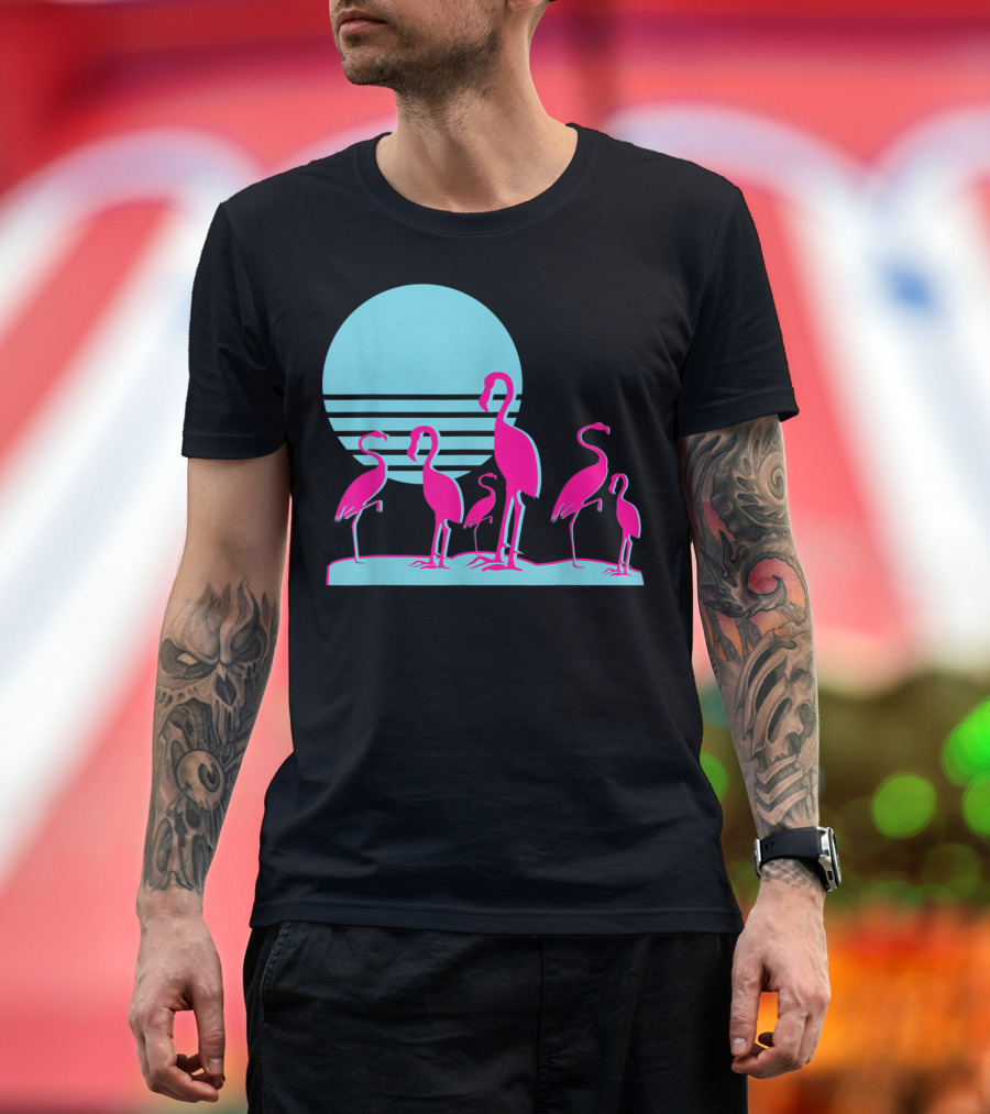 Flamingos Aesthetic Vaporwave 1980s Sunset Sundown Retro Synthwave T-Shirt