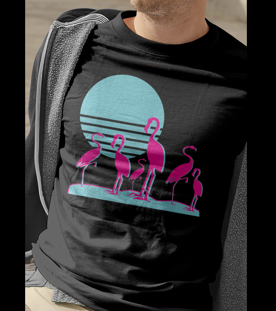 Flamingos Aesthetic Vaporwave 1980s Sunset Sundown Retro Synthwave T-Shirt