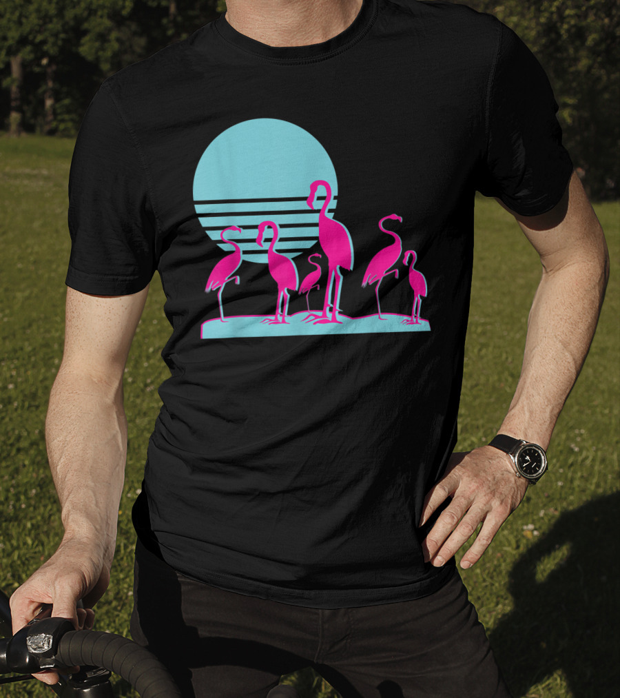 Flamingos Aesthetic Vaporwave 1980s Sunset Sundown Retro Synthwave T-Shirt