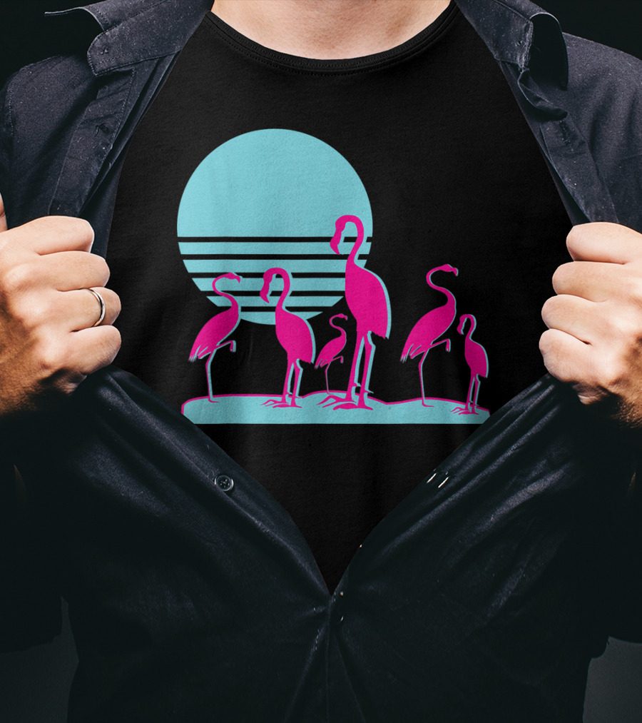 Flamingos Aesthetic Vaporwave 1980s Sunset Sundown Retro Synthwave T-Shirt