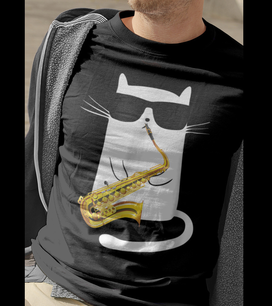 Funny Cat Playing Saxophone With Sunglasses T-Shirt