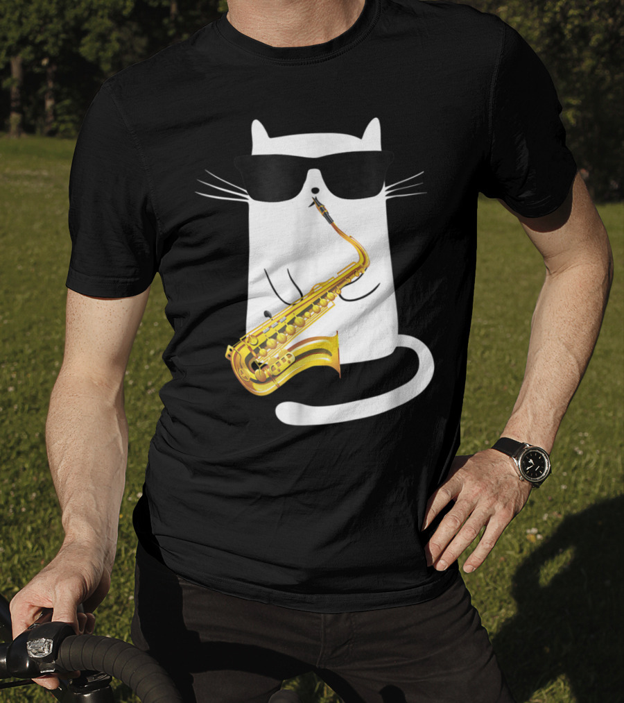 Funny Cat Playing Saxophone With Sunglasses T-Shirt