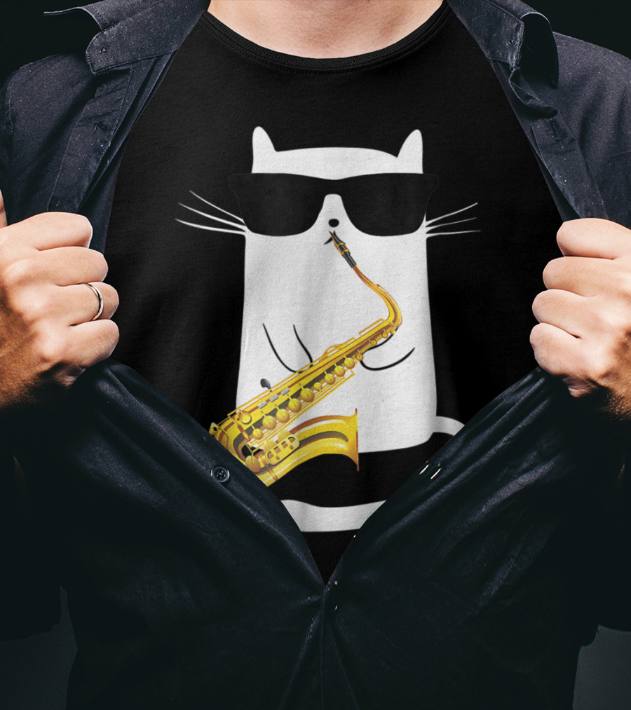 Funny Cat Playing Saxophone With Sunglasses T-Shirt
