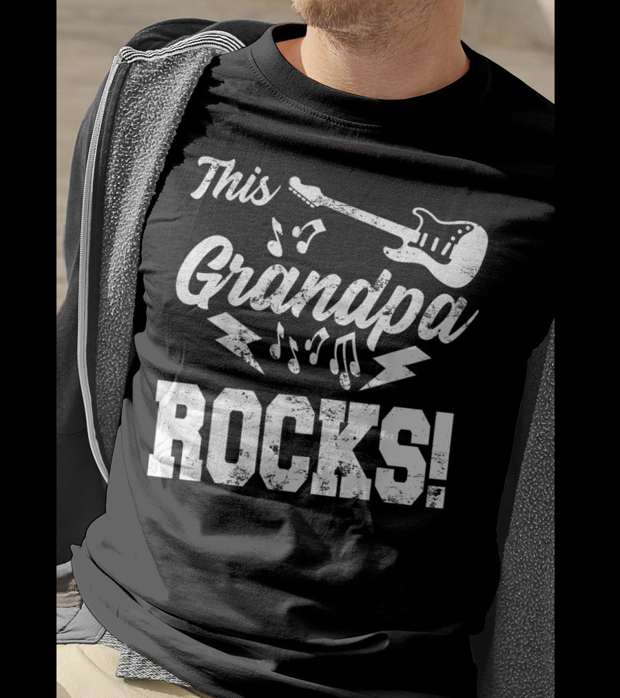 This Grandpa Rocks Guitar Rock N Roll Musical Notes Fun T-Shirt