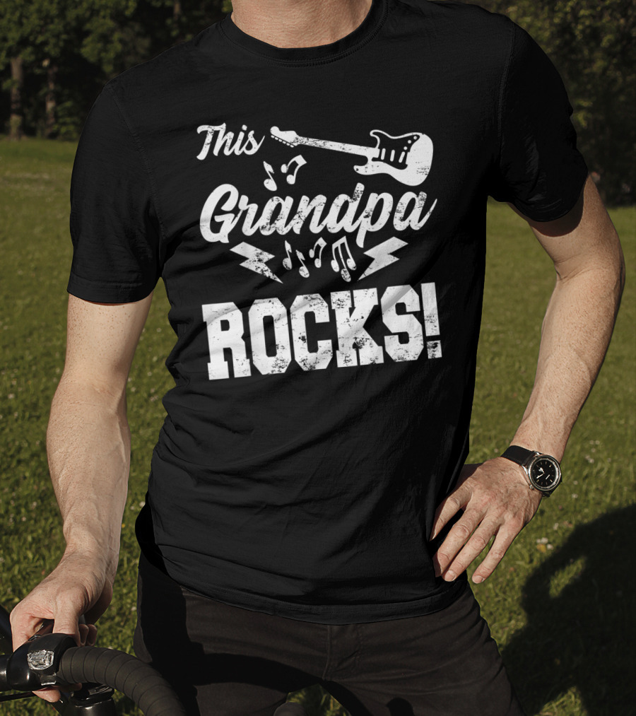 This Grandpa Rocks Guitar Rock N Roll Musical Notes Fun T-Shirt