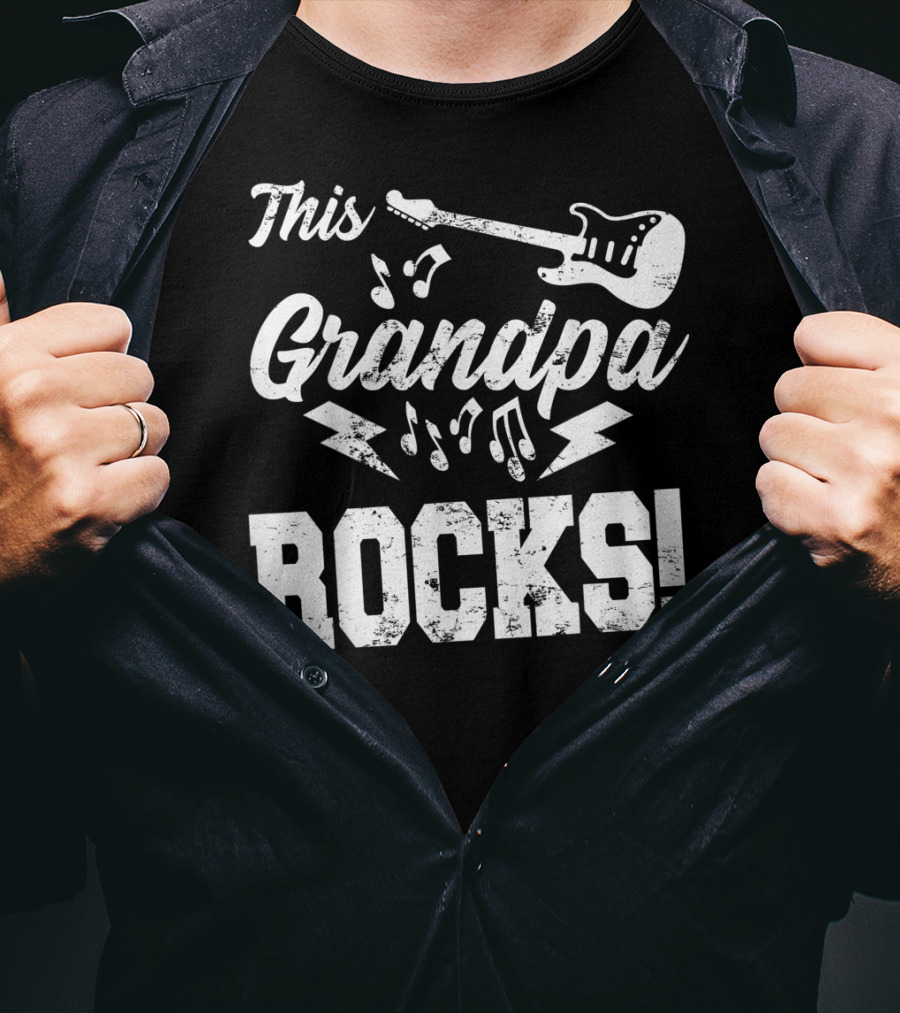 This Grandpa Rocks Guitar Rock N Roll Musical Notes Fun T-Shirt