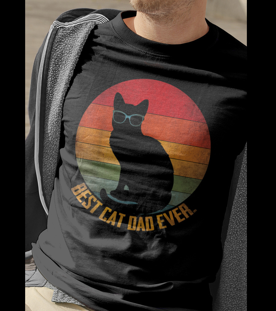 Vintage Sunset Best Cat Dad Ever Silhouette With Sunglasses T-Shirt