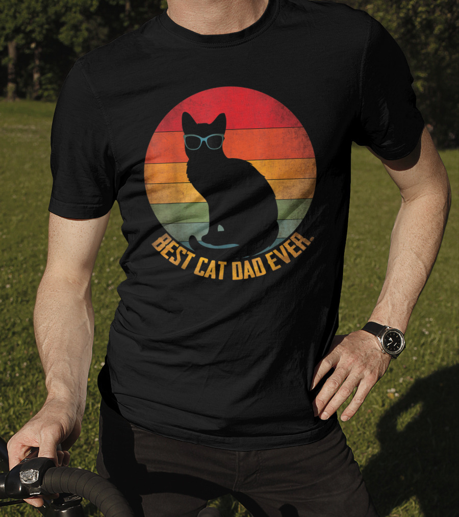 Vintage Sunset Best Cat Dad Ever Silhouette With Sunglasses T-Shirt