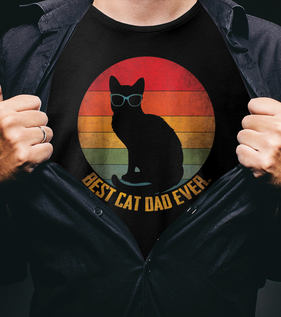 Vintage Sunset Best Cat Dad Ever Silhouette With Sunglasses T-Shirt