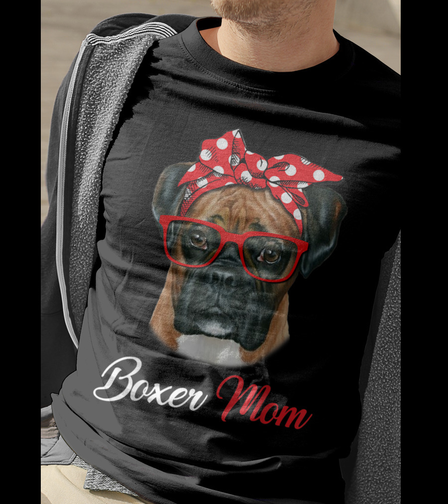 Boxer Mom Red Headband Glasses Dog T-Shirt