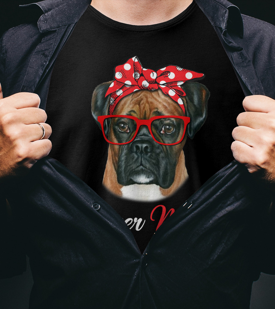 Boxer Mom Red Headband Glasses Dog T-Shirt