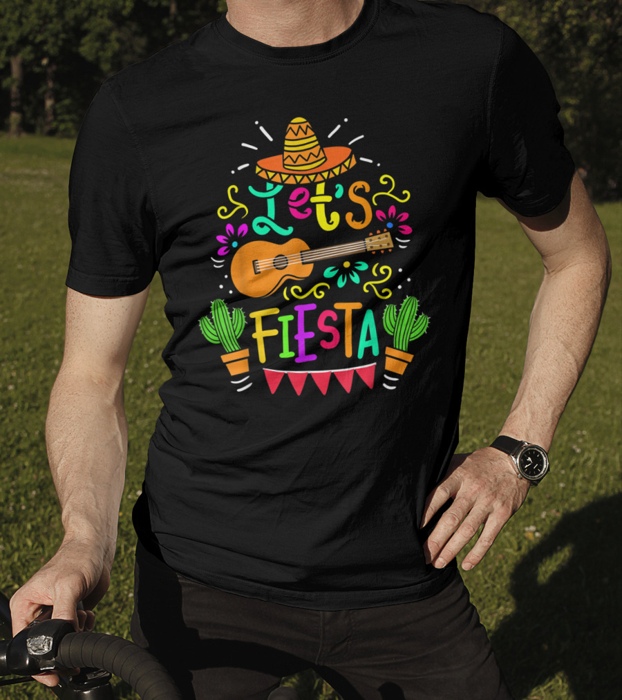 Let's Fiesta Mexican Guitar Sombrero Cactus Cinco De Mayo T-Shirt