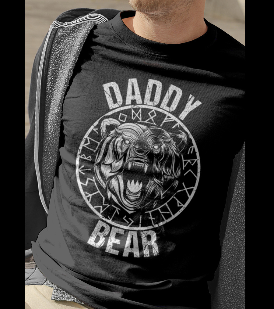 Daddy Bear Viking Runes Ferocious Roaring Bear T-Shirt