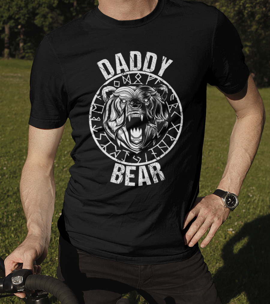 Daddy Bear Viking Runes Ferocious Roaring Bear T-Shirt