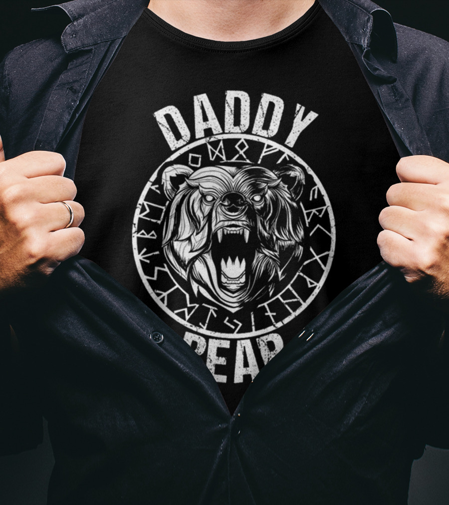 Daddy Bear Viking Runes Ferocious Roaring Bear T-Shirt