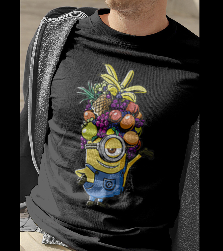 Despicable Me Minions Stuart Wearing Colorful Fruit Hat Overalls T-Shirt