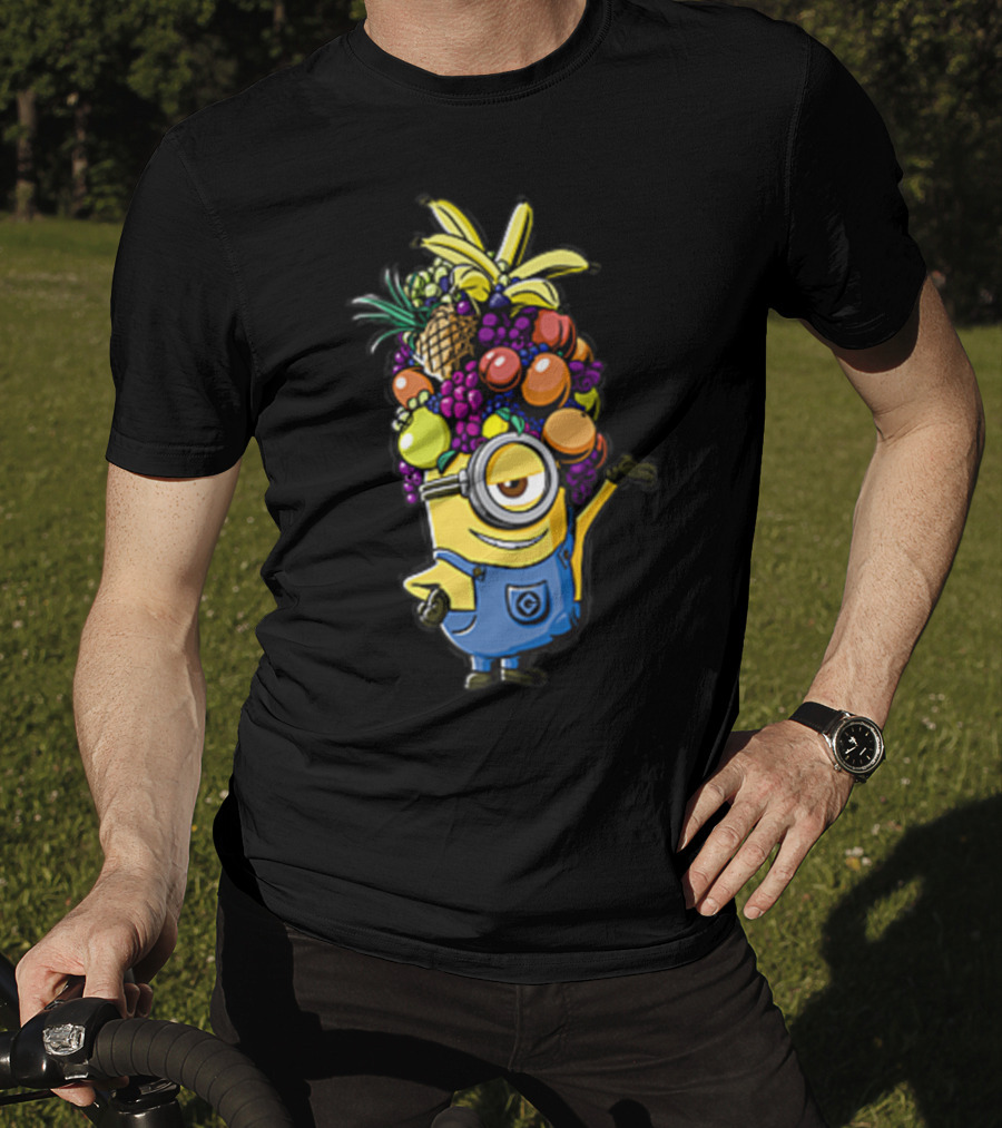 Despicable Me Minions Stuart Wearing Colorful Fruit Hat Overalls T-Shirt