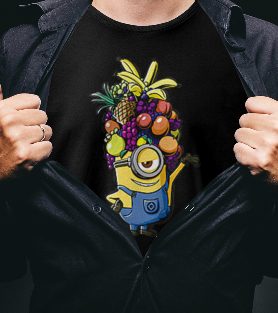 Despicable Me Minions Stuart Wearing Colorful Fruit Hat Overalls T-Shirt