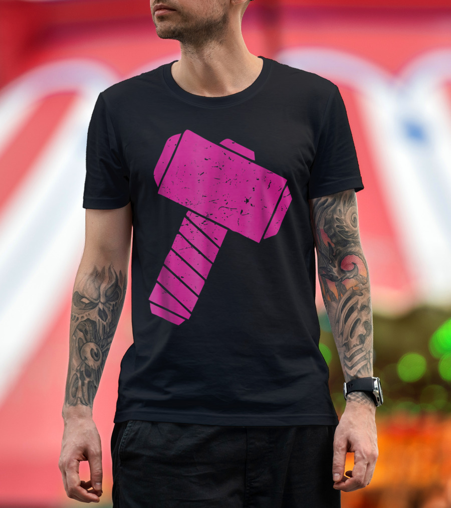 Distressed Magenta Mjolnir Thor's Hammer Odin Mythology T-Shirt