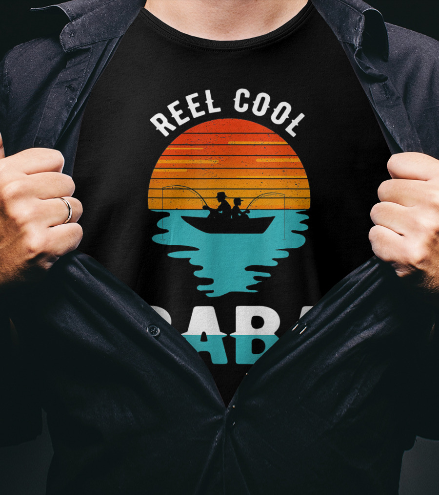 Reel Cool Baba Father's Day Fishing Silhouette Sunset T-Shirt