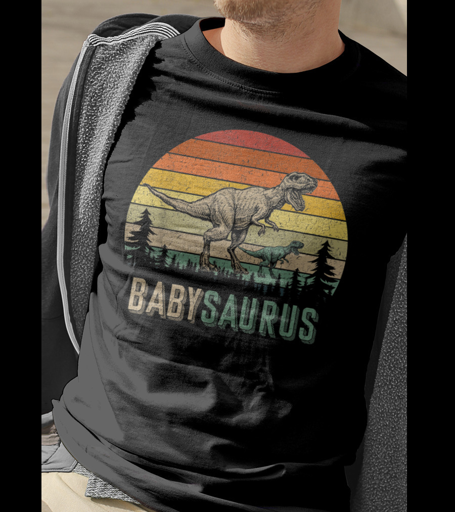 Babysaurus Dinosaurs Vintage Father's Retro Sunset T-Rex Family T-Shirt