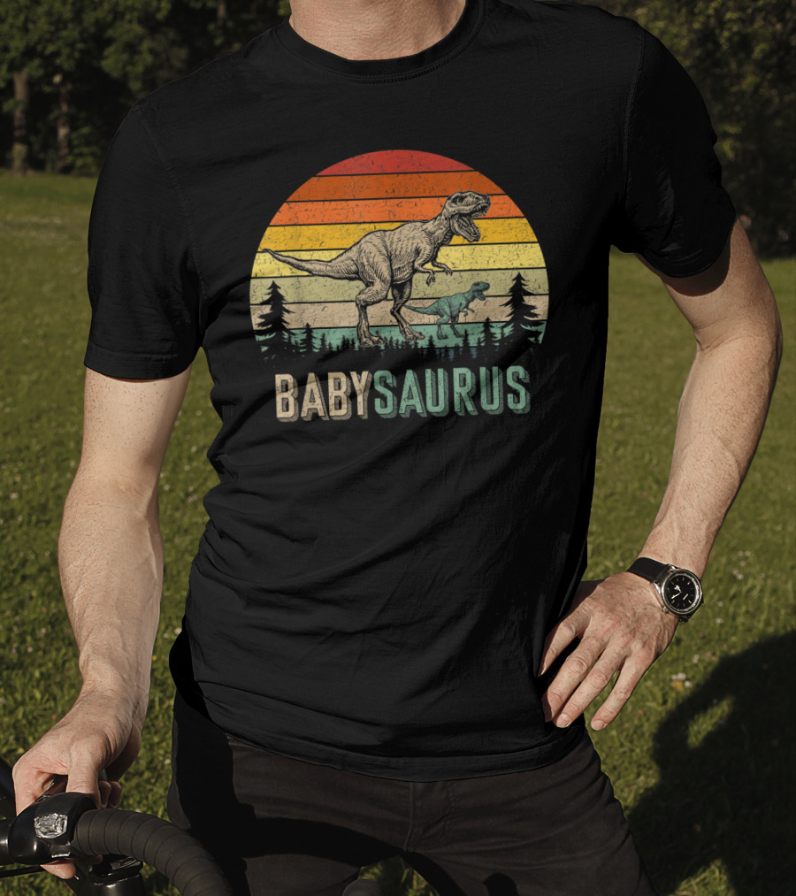 Babysaurus Dinosaurs Vintage Father's Retro Sunset T-Rex Family T-Shirt