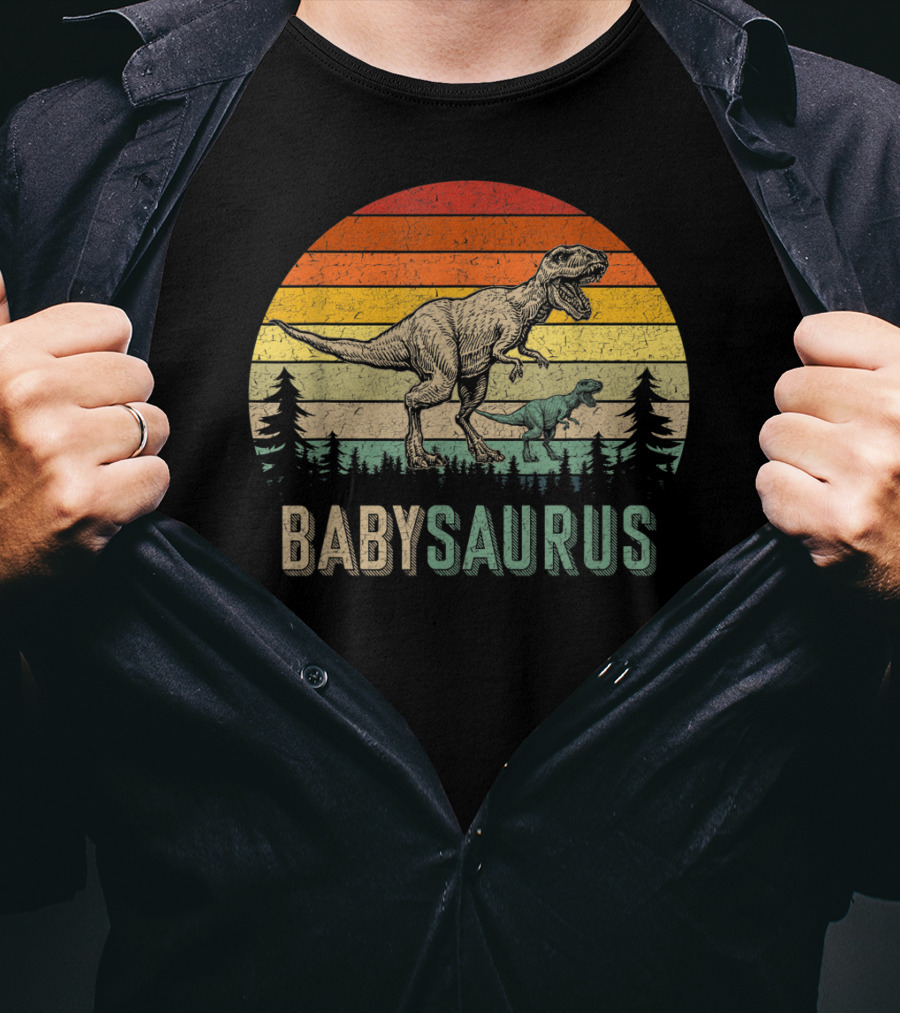 Babysaurus Dinosaurs Vintage Father's Retro Sunset T-Rex Family T-Shirt