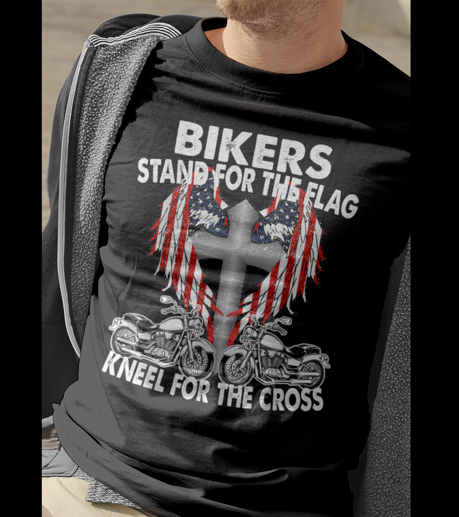 Bikers Stand For The Flag Kneel For The Cross Patriotic Memorial Day T-Shirt