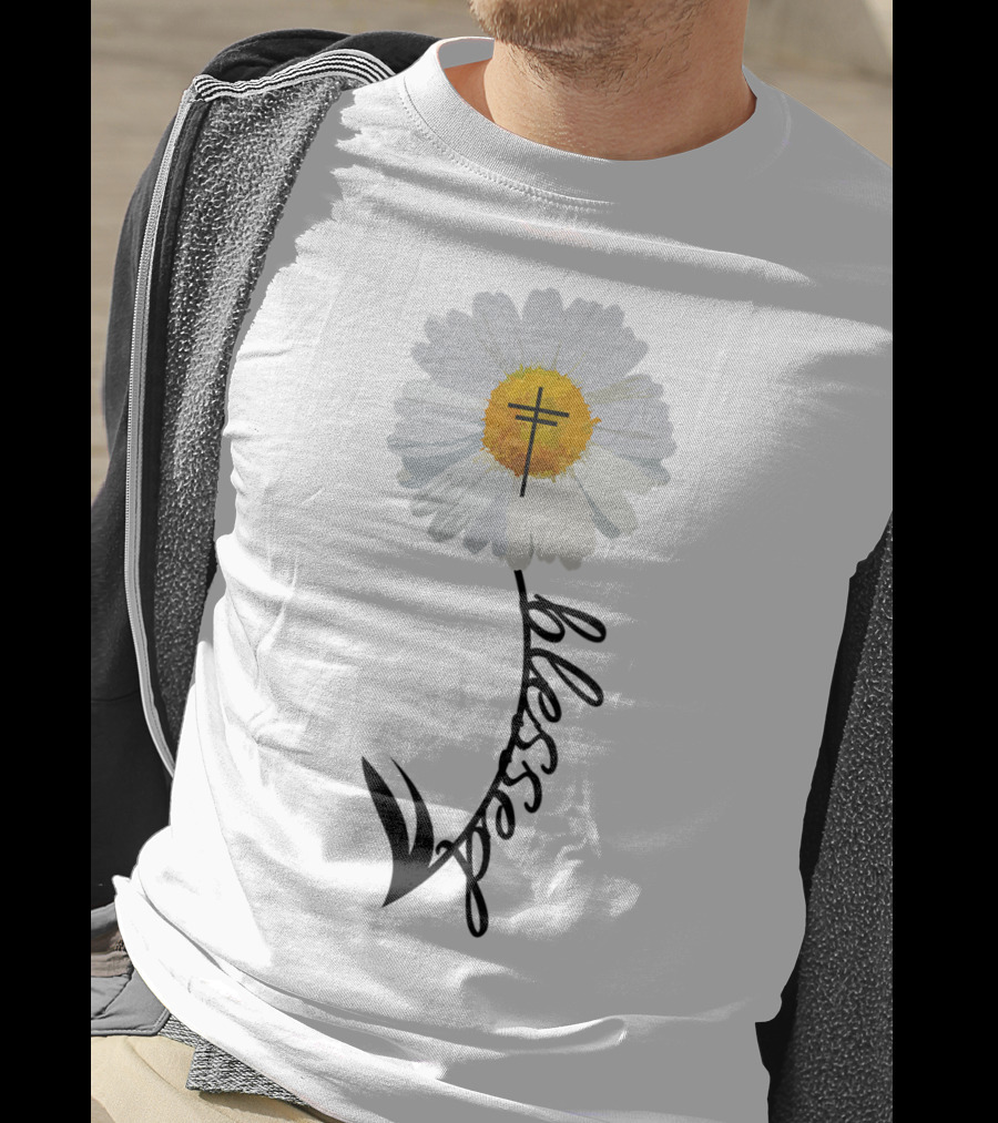 Blessed Cross Christian Religious Daisy Trendy T-Shirt