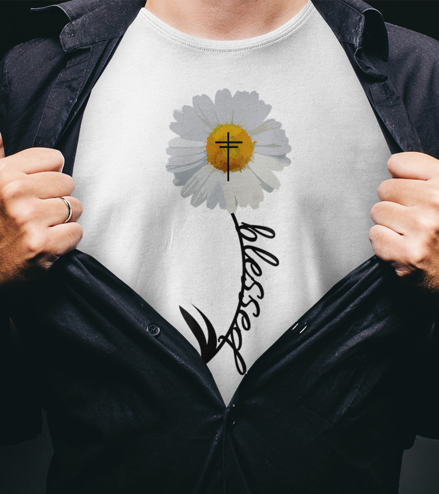Blessed Cross Christian Religious Daisy Trendy T-Shirt