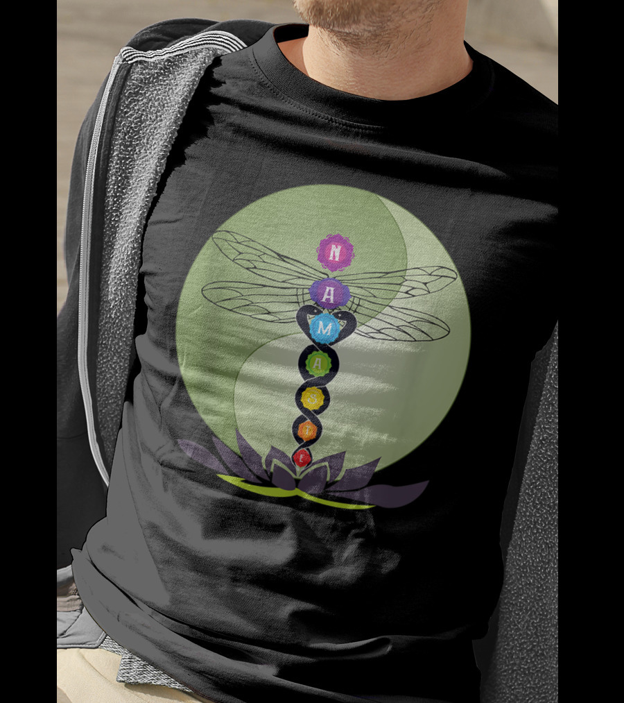 Namaste Chakra Dragonfly With Lotus And Yin Yang T-Shirt