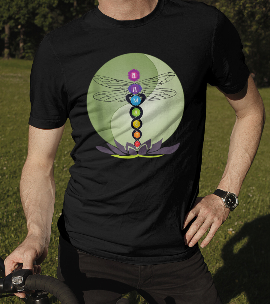 Namaste Chakra Dragonfly With Lotus And Yin Yang T-Shirt