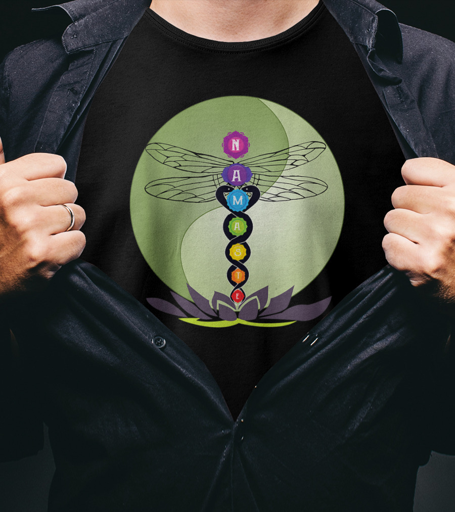 Namaste Chakra Dragonfly With Lotus And Yin Yang T-Shirt