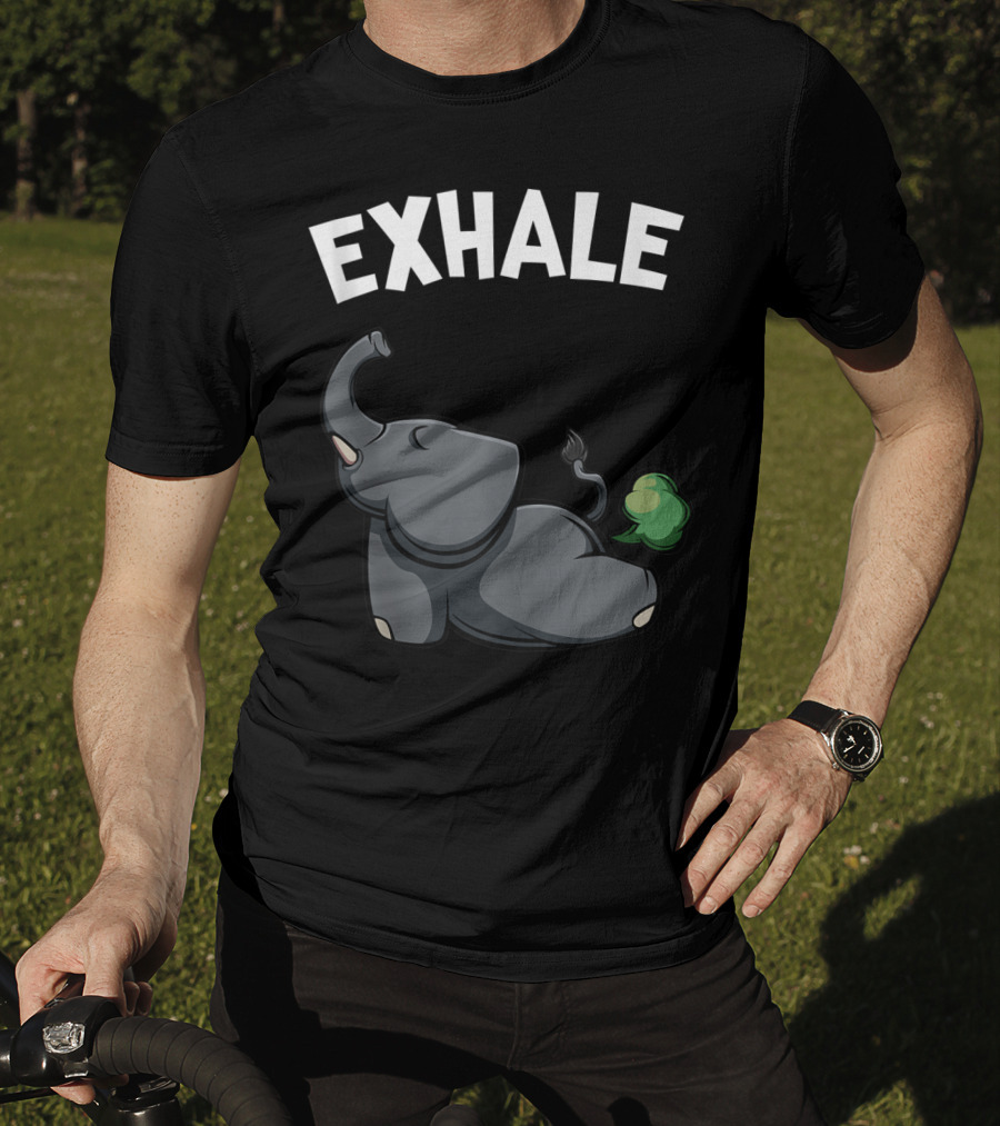 Exhale Funny Cute Farting Elephant Yoga Namaste Workout T-Shirt