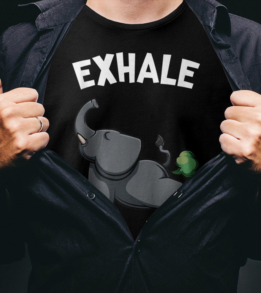 Exhale Funny Cute Farting Elephant Yoga Namaste Workout T-Shirt