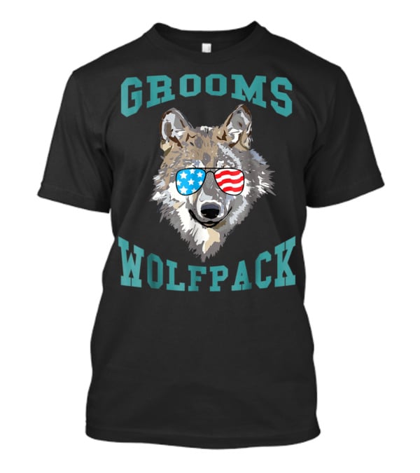 Grooms Wolfpack Bachelor Party American Flag Sunglasses T-Shirt