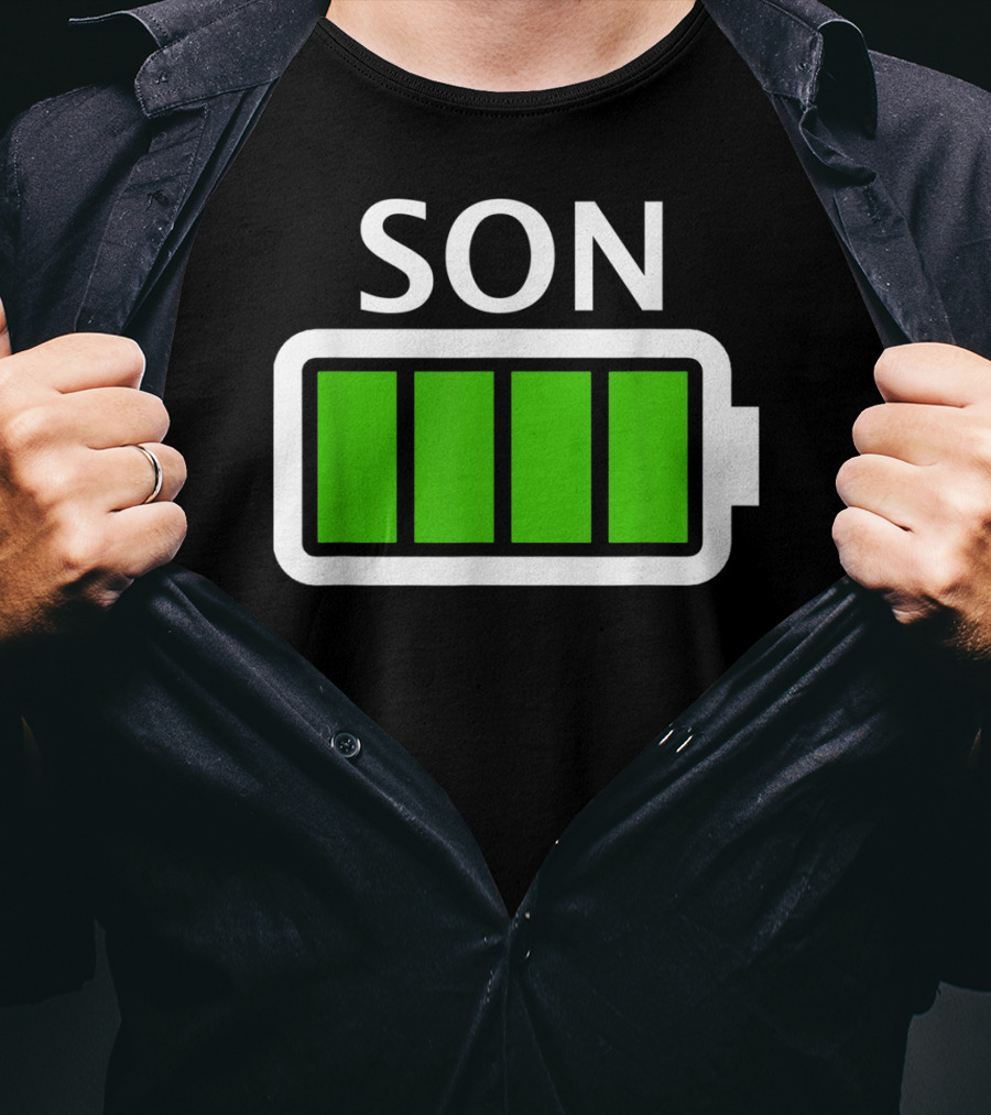 Family Matching Funny Son Fully Charged Battery T-Shirt