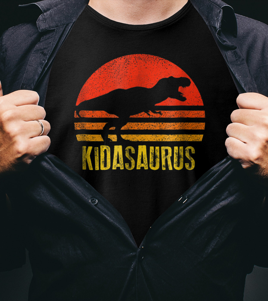 Kidasaurus Dinosaur Silhouette Vintage Sunset T-Shirt