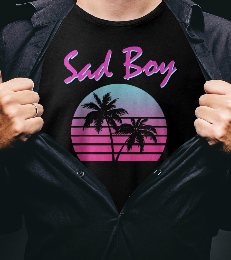 Sad Boy Aesthetic Vaporwave 90s 80s Palm Trees Sunset T-Shirt