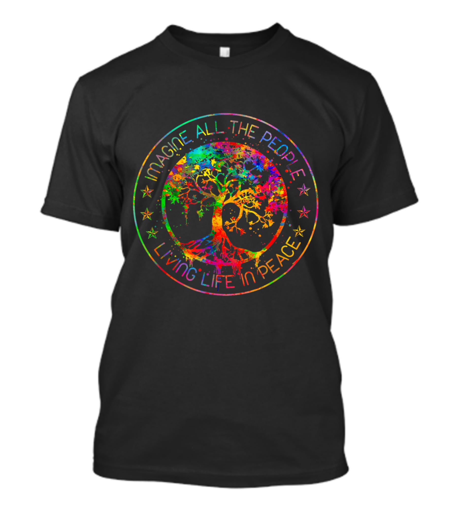 Imagine All The People Living Life In Peace Tree Symbol Multicolor Star Circle T-Shirt