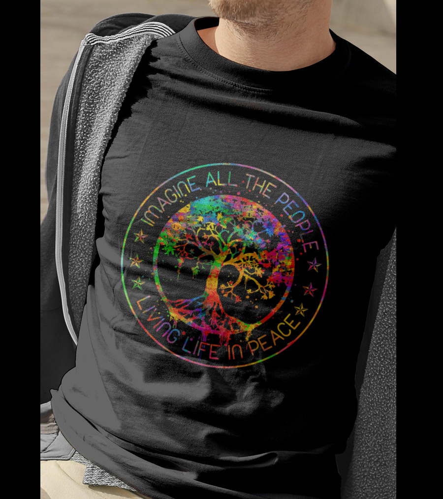 Imagine All The People Living Life In Peace Tree Symbol Multicolor Star Circle T-Shirt