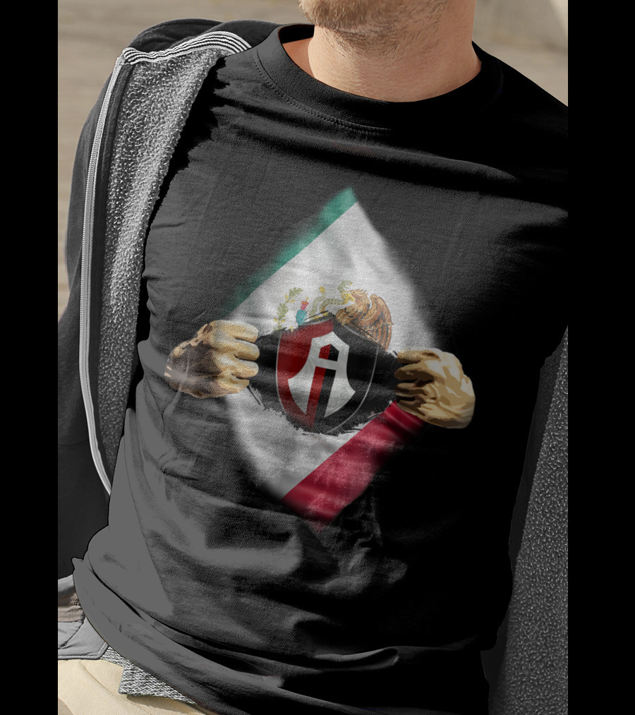 Atlas Heartbeat Love Funny Fan Atlas FC Mexican Flag Emblem T-Shirt
