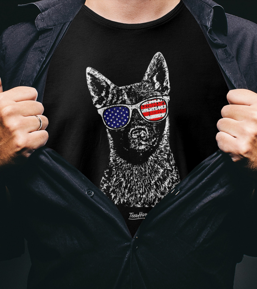 Australian Cattle Dog USA Flag Blue Heeler Sunglasses T-Shirt