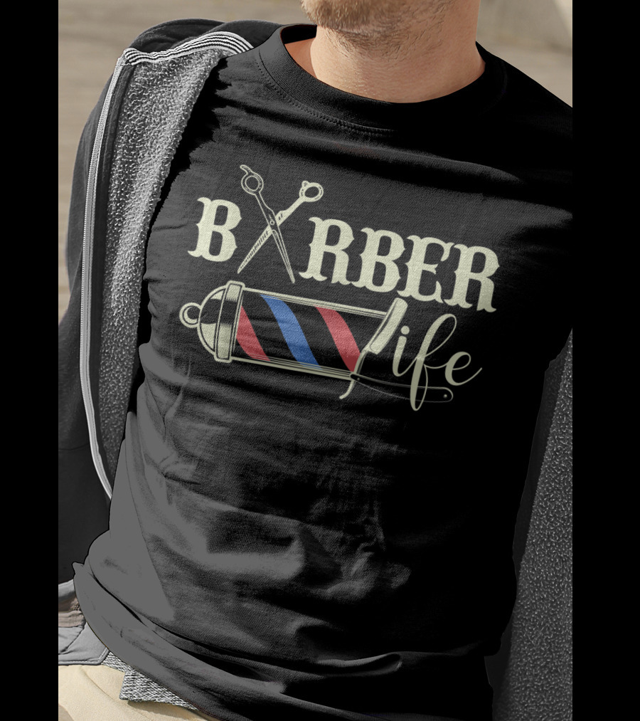 Barber Life Pole Scissors Blade Vintage For Him T-Shirt