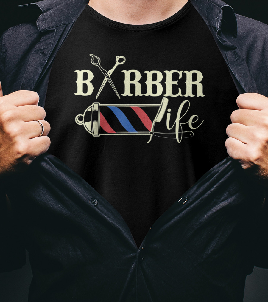 Barber Life Pole Scissors Blade Vintage For Him T-Shirt