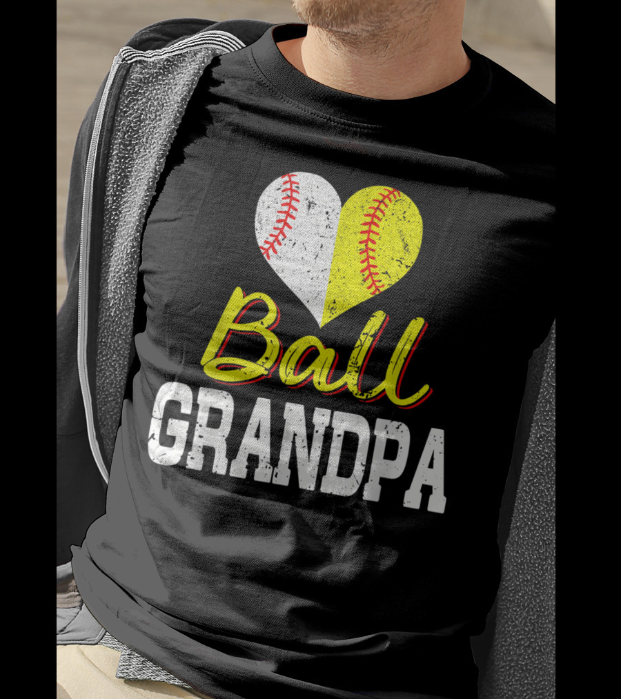Ball Heart Baseball Softball Grandpa T-Shirt